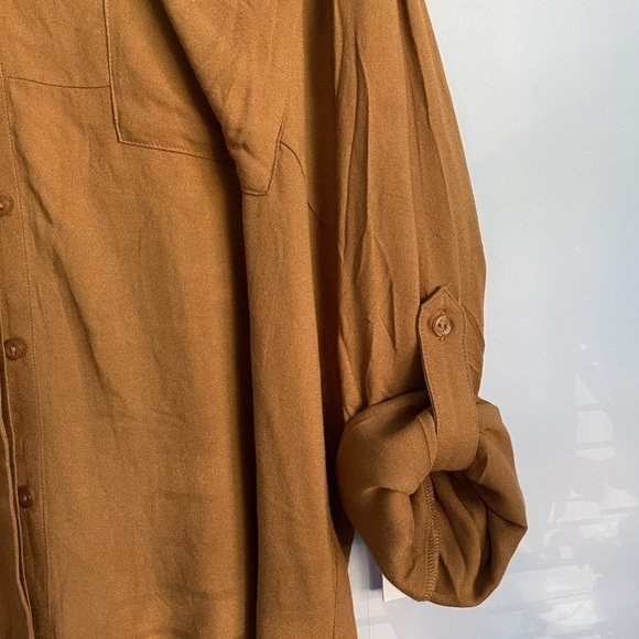 new Young Fabulous & Broke Brown Roll Sleeve Relaxed Button Up Shirt US M - Picture 4 of 8